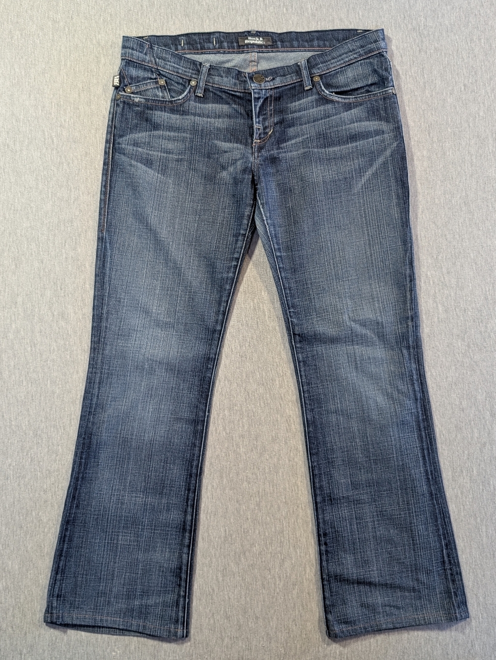 Rock & Republic Jimmy Bootcut Jeans Women's 31 Faded Blue With Whiskering